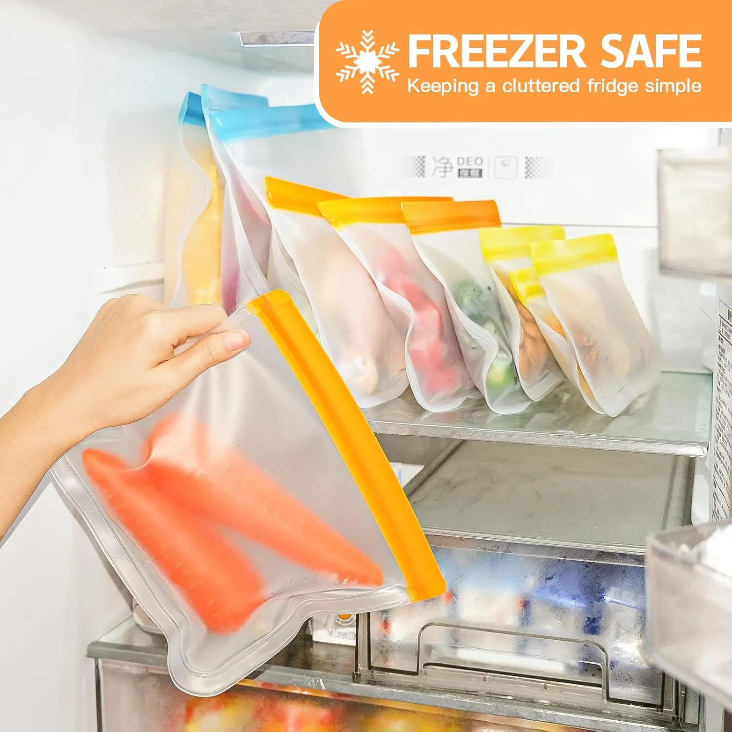 10 Pack Dishwasher Safe Reusable Bags, Leakproof Reusable Freezer Bags, BPA Free Food Storage Bags for Lunch Marinate Food Travel - 3 Gallon 3 Snack 4 Sandwich Bags