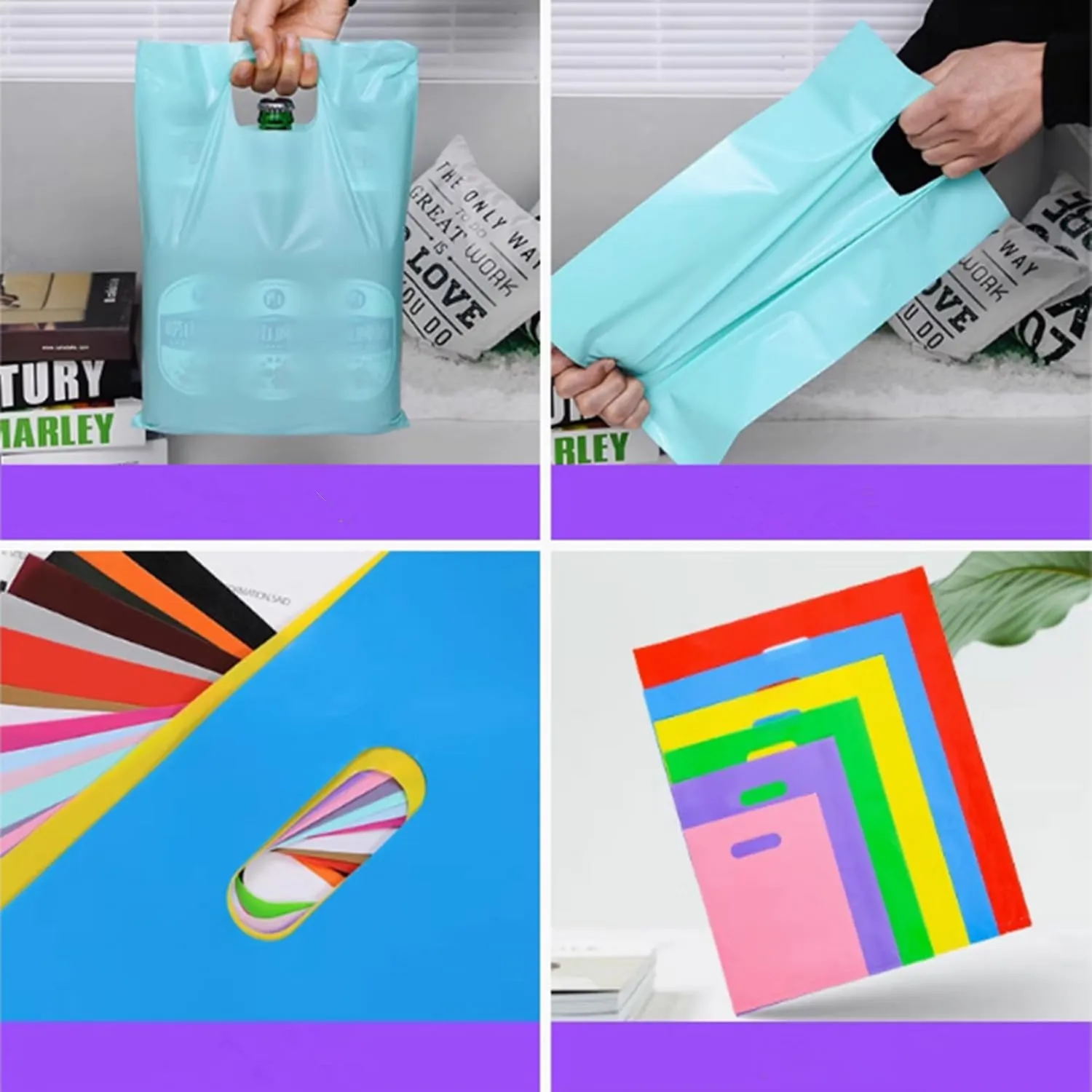 100 Affordable custom plastic bags with logo for clothing stores, boutiques, retailers, trade shows and small businesses, party events, etc. (17.7x21.7in)