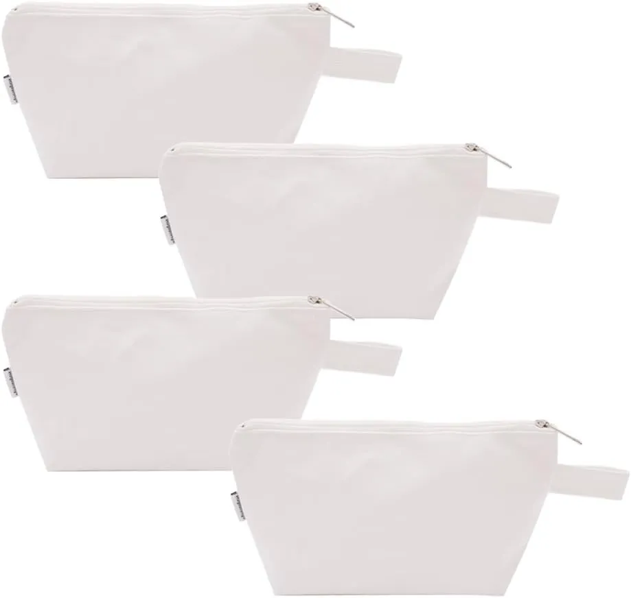 100% Cotton 16oz Heavy Duty Multi-Purpose Canvas Zipper Cosmetics Makeup Travel Toiletry Organizing Pouch 4-Pack