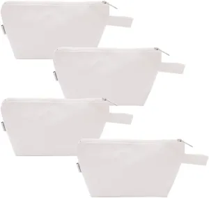 100% Cotton 16oz Heavy Duty Multi-Purpose Canvas Zipper Cosmetics Makeup Travel Toiletry Organizing Pouch 4-Pack