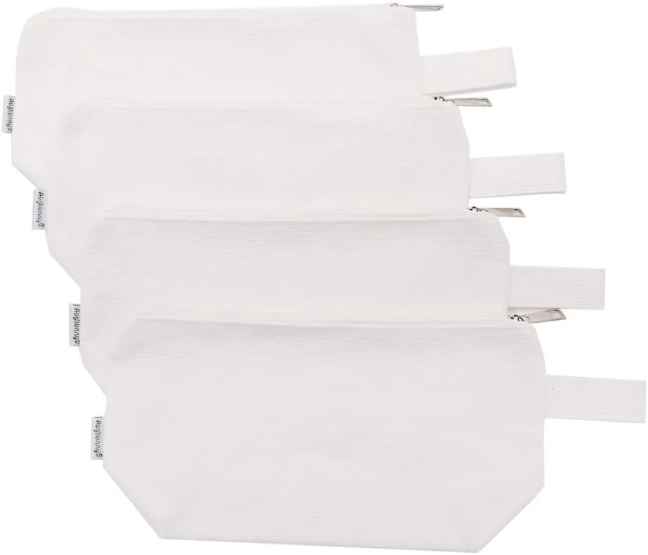 100% Cotton 16oz Heavy Duty Multi-Purpose Canvas Zipper Cosmetics Makeup Travel Toiletry Organizing Pouch 4-Pack