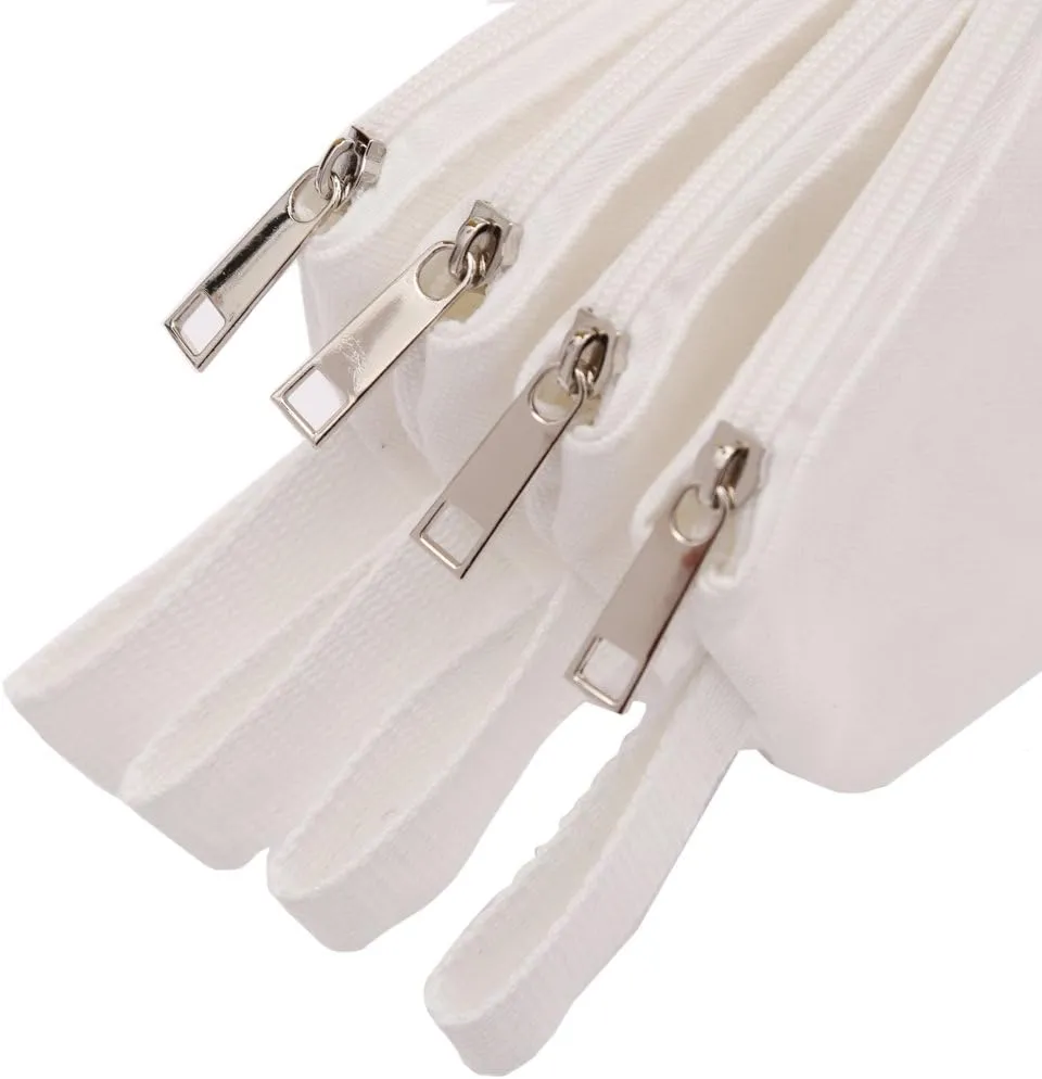 100% Cotton 16oz Heavy Duty Multi-Purpose Canvas Zipper Cosmetics Makeup Travel Toiletry Organizing Pouch 4-Pack