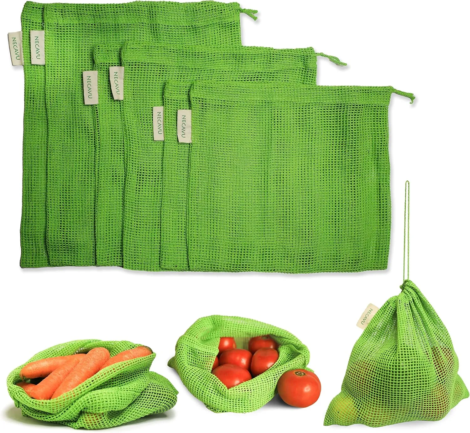 100% cotton set of 6 fridge bag | Eco-friendly natural vegetables bags for fridge storage & mesh net vegetable bag fridge | Multi-purpose Eco-friendly cotton mesh bag (Neem Green)