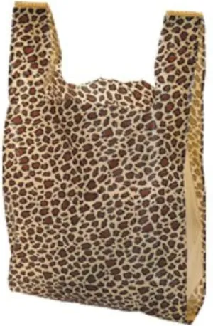 100 Leopard Print Plastic T-Shirt Bags 11 ½” x 6" x 21"