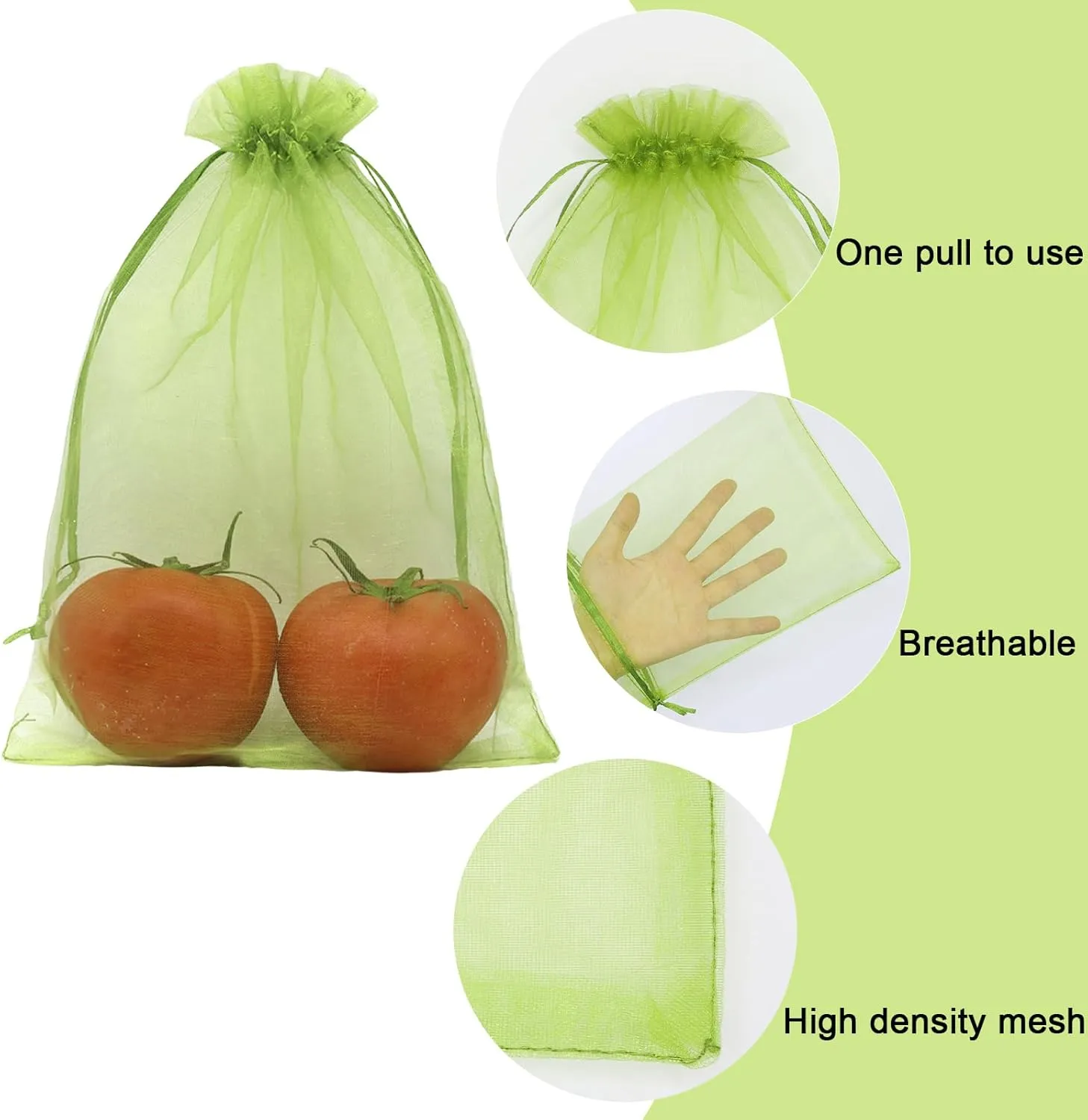 100 Pcs Fruit Protection Bags, 6.5 x 9 Inch Green Netting Cover Bags with Drawstring, Pest Barrier for Trees, Garden Fruit Cover Mesh Bag for Plant Vegetables and Flowers
