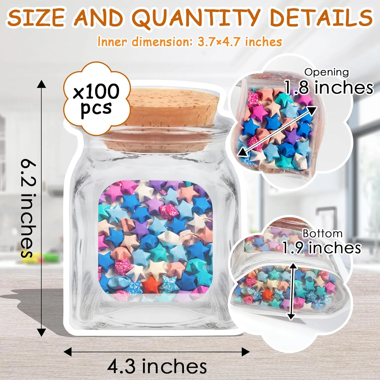 100 pcs Reusable Jar Bags,Small Mason Jar Zipper Sealed Food Storage Bag,4.3"X 6.2" Airtight Seal Ziplock Bags for Kids Cookies Nut Candy Snack Travel Camping Picnic