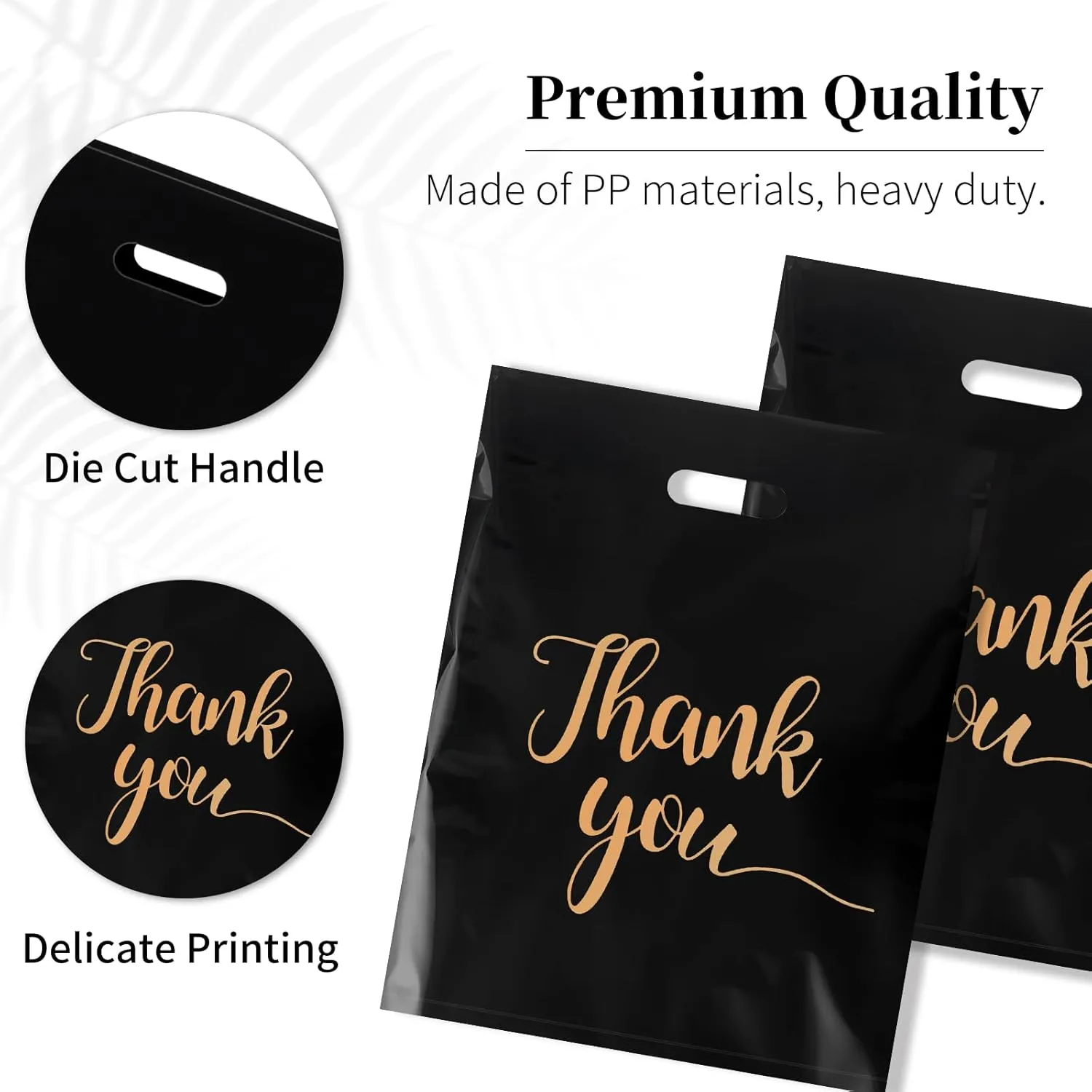 100 PCS Thank You Merchandise Bags, Extra Thick 2.36 Mil 15 x 18 Inches Black Plastic Shopping Bags with Handles for Small Business, Retail Boutique, Stores, Clothes