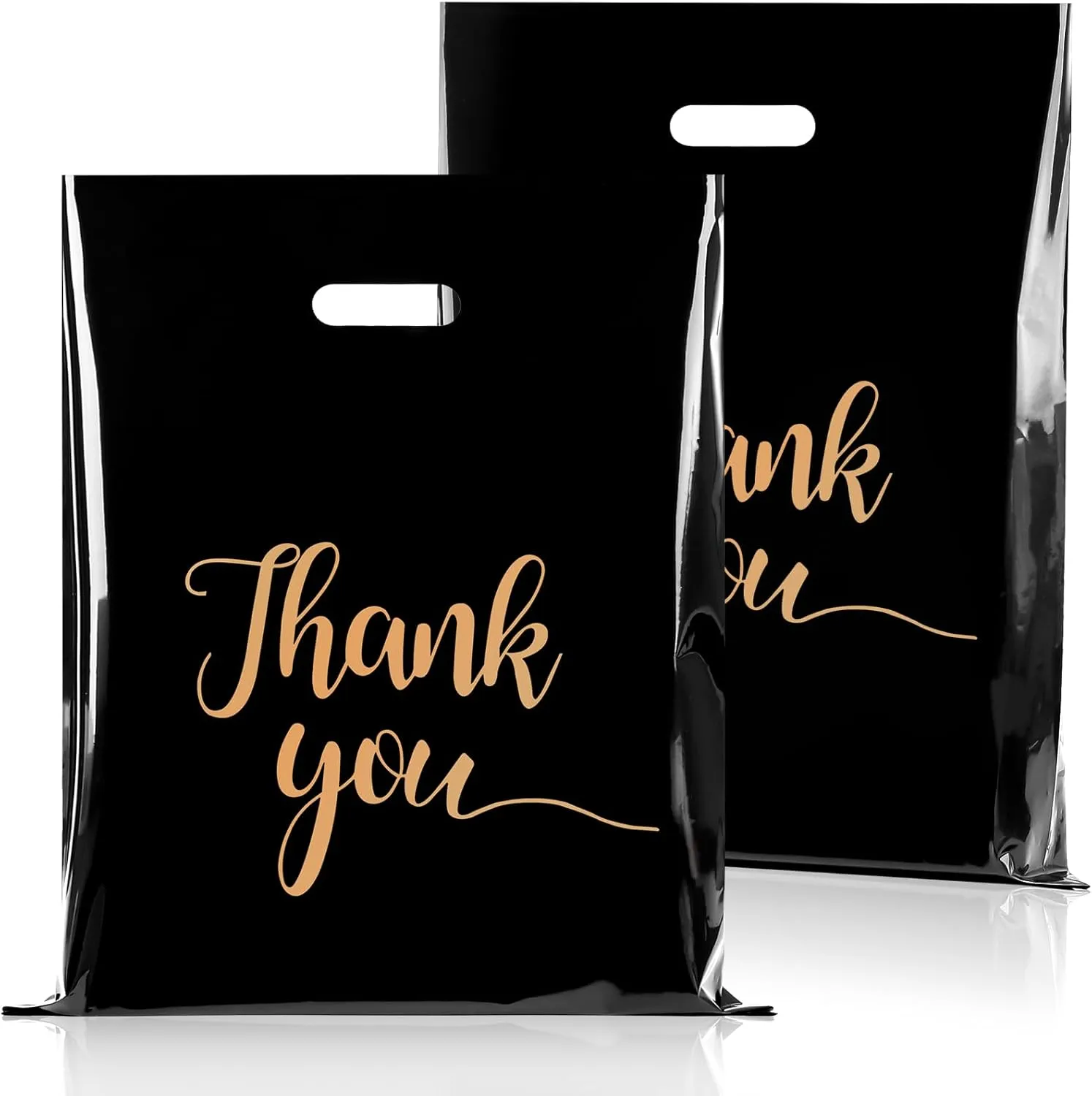 100 PCS Thank You Merchandise Bags, Extra Thick 2.36 Mil 15 x 18 Inches Black Plastic Shopping Bags with Handles for Small Business, Retail Boutique, Stores, Clothes