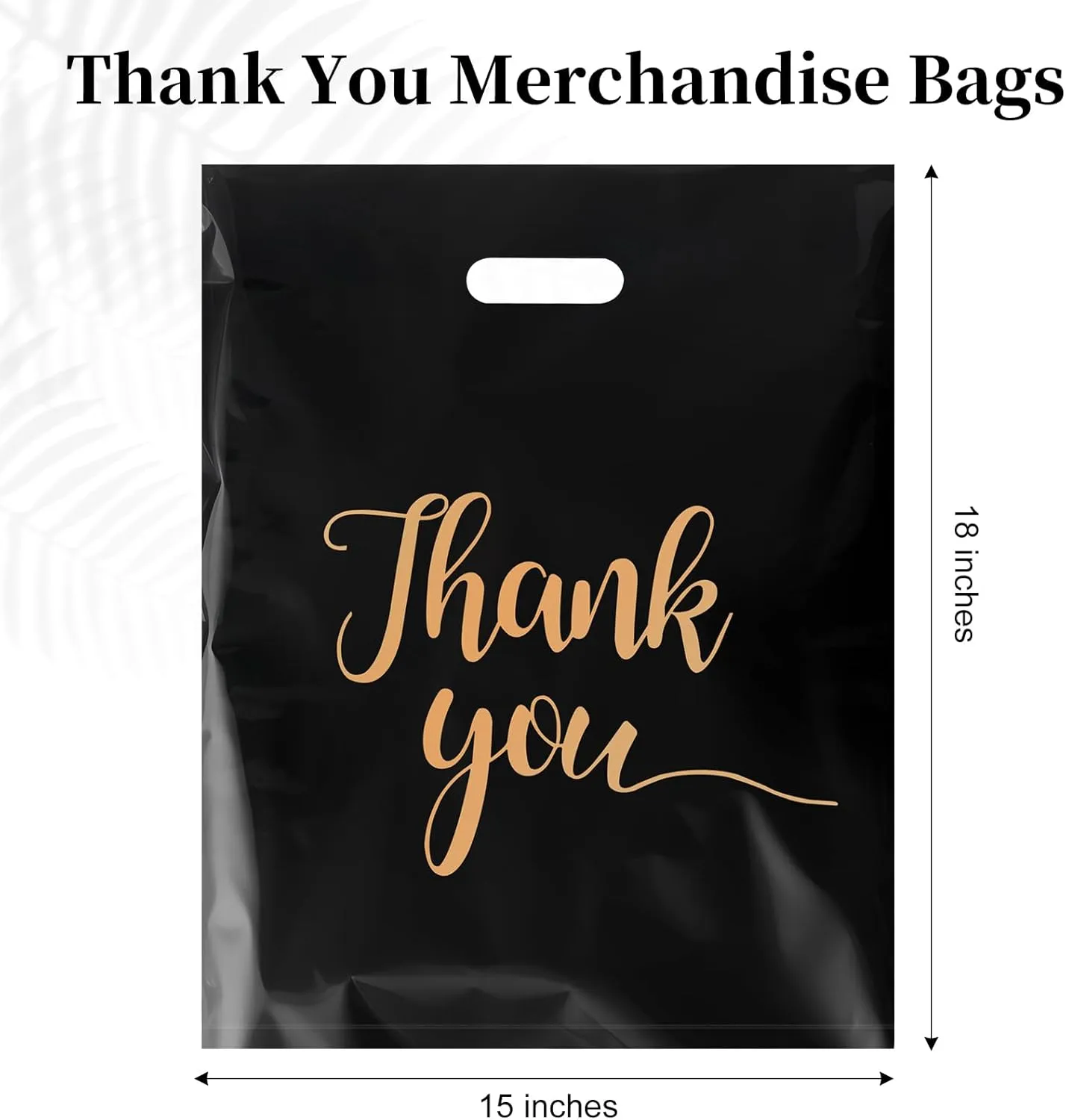 100 PCS Thank You Merchandise Bags, Extra Thick 2.36 Mil 15 x 18 Inches Black Plastic Shopping Bags with Handles for Small Business, Retail Boutique, Stores, Clothes