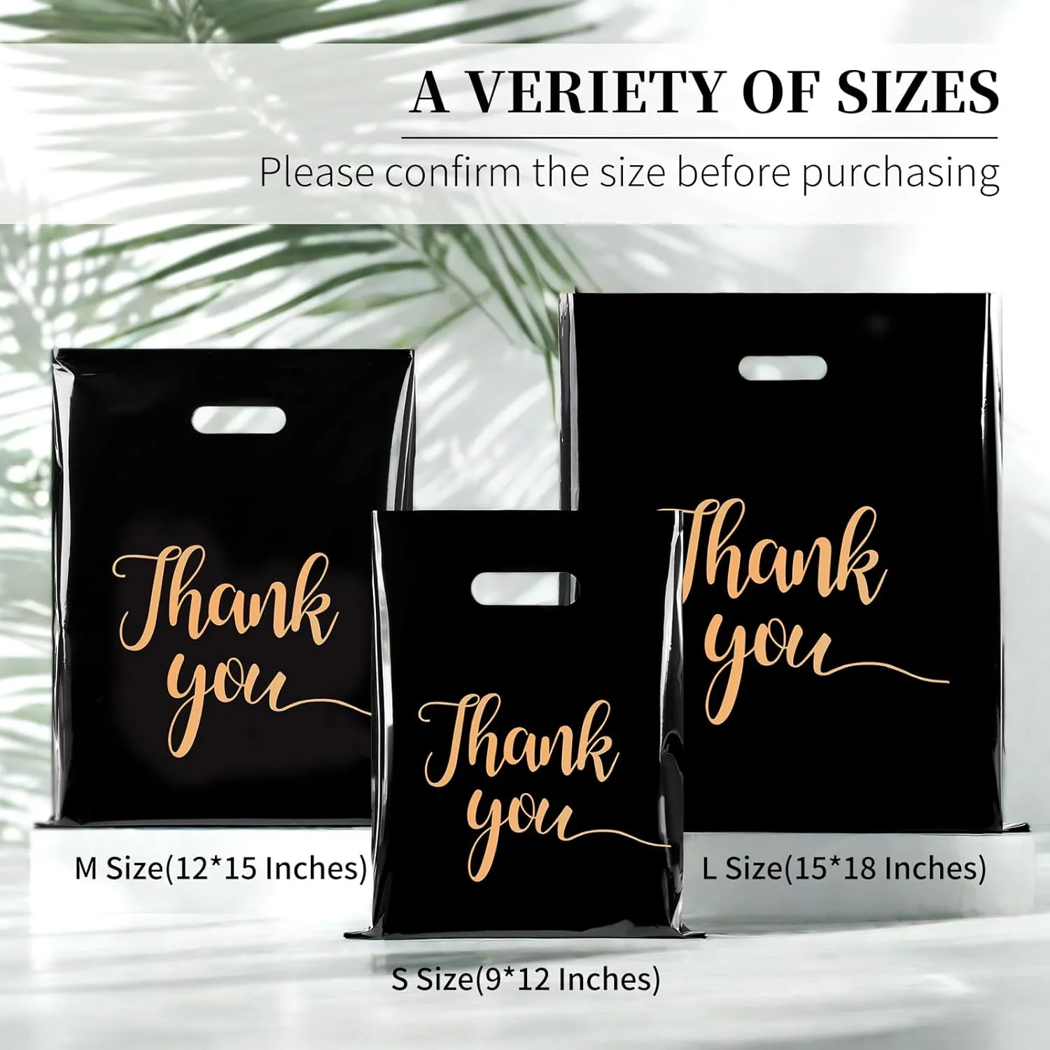 100 PCS Thank You Merchandise Bags, Extra Thick 2.36 Mil 15 x 18 Inches Black Plastic Shopping Bags with Handles for Small Business, Retail Boutique, Stores, Clothes