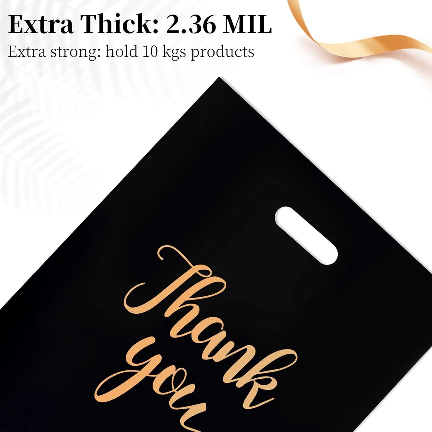 100 PCS Thank You Merchandise Bags, Extra Thick 2.36 Mil 15 x 18 Inches Black Plastic Shopping Bags with Handles for Small Business, Retail Boutique, Stores, Clothes