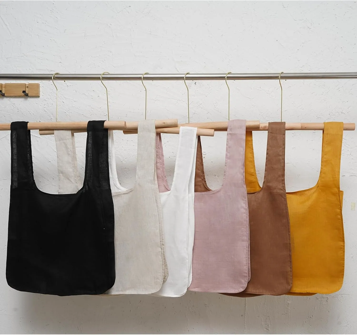 100% Pure Linen Reusable Grocery Bags Shoulder Shopping Bags with Handles, Foldable Grocery Tote Bags