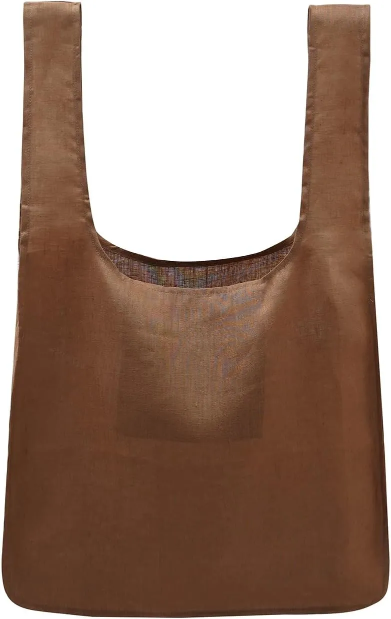 100% Pure Linen Reusable Grocery Bags Shoulder Shopping Bags with Handles, Foldable Grocery Tote Bags