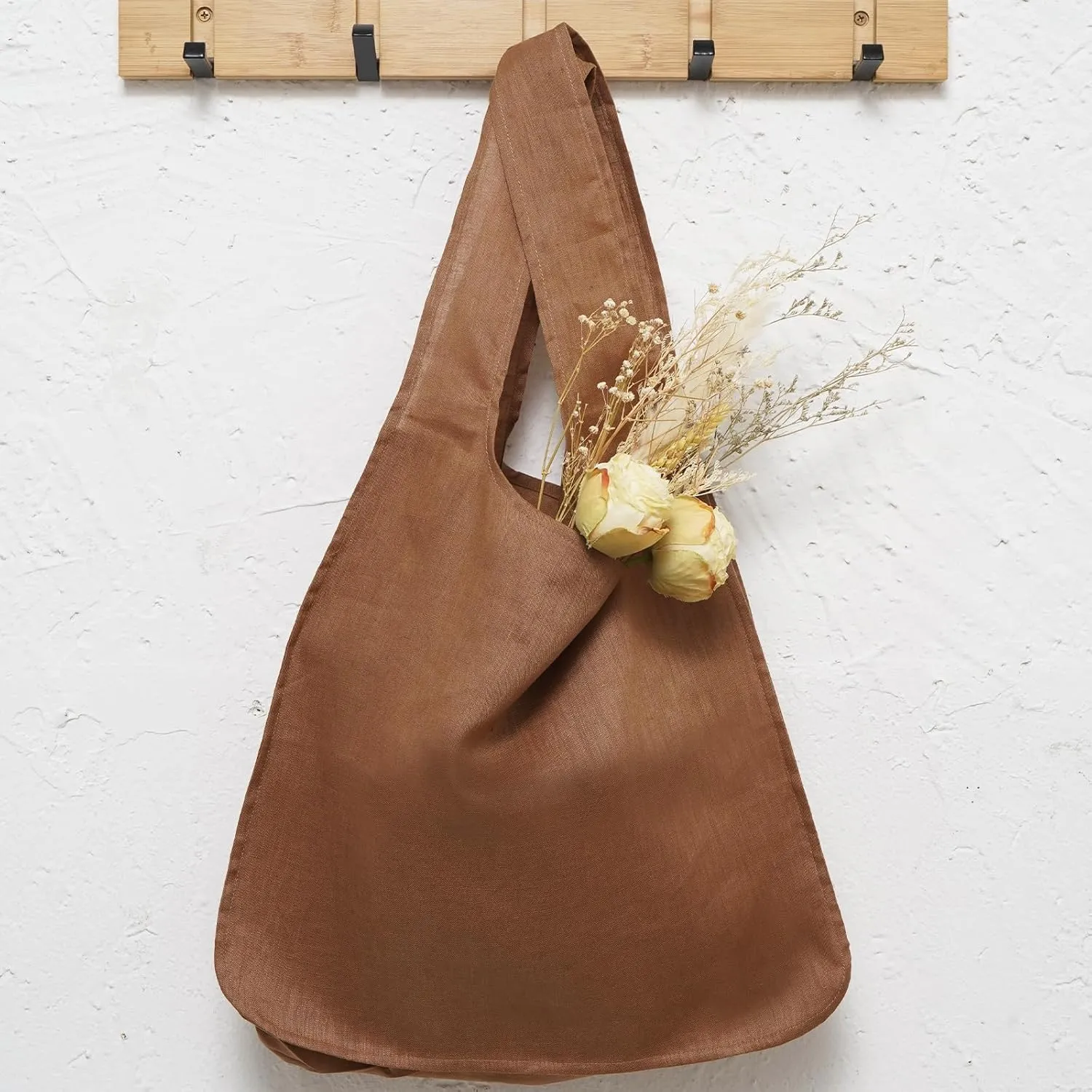 100% Pure Linen Reusable Grocery Bags Shoulder Shopping Bags with Handles, Foldable Grocery Tote Bags