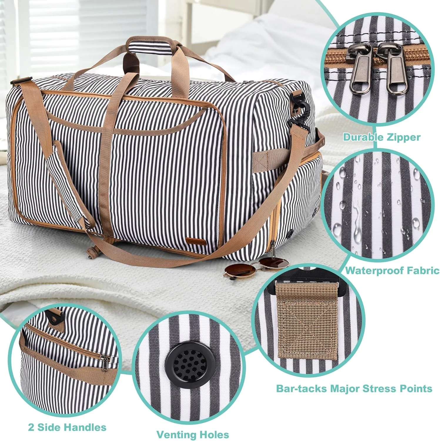 100L Duffle Bag for Travel, Large Foldable Waterproof Travel Duffel Bags Weekender Overnight Bag for Men and Women with Shoe Compartment (Stripe)