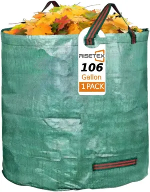 106 Gallon Leaf Bag & Yard Waste Collector - Reusable Standable Lawn/Garden Clippings Container with 4 Handles, Portable Leaf Storage