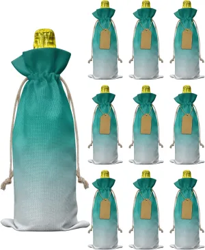 10pcs Burlap Wine Bags Gradient Gradual Color Reusable Wine Bottle Covers Green Ombre Bottle Gift Bag with Drawstring for Wedding, Birthday, Holiday Party, Housewarming