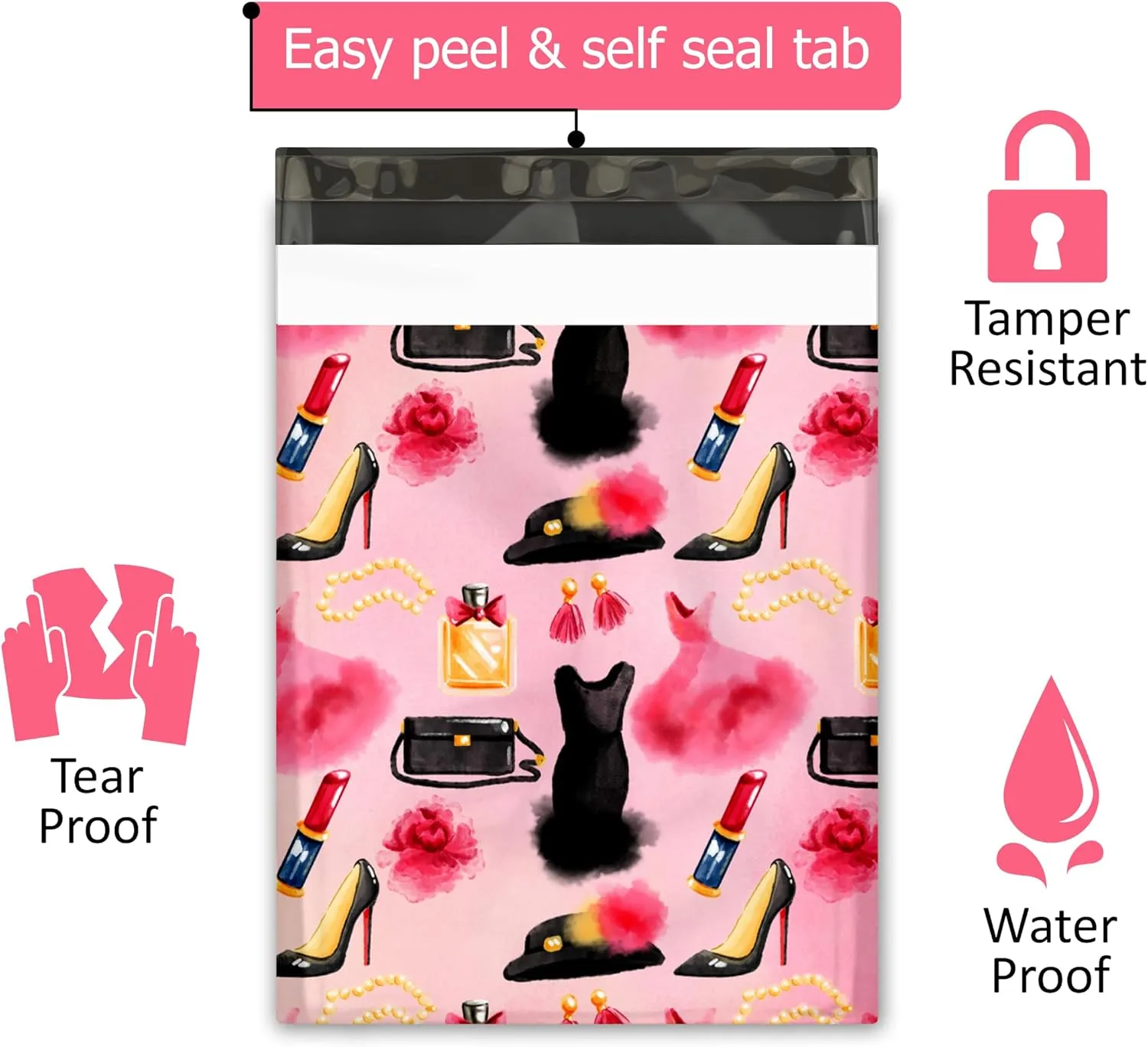 10x13 (100) Fashion Boutique Valentine's Day Designer Poly Mailers Waterproof Self Sealing Tear Resistant Polymailers Shipping Envelopes Premium Printed Bags For Small Businesses