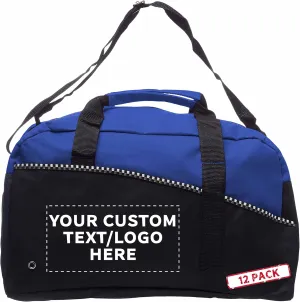 12 Center Court Duffel Bags Set - Customizable Text, Logo - Polyester, Zippered, Front Pocket, Adjustable Strap - Blue