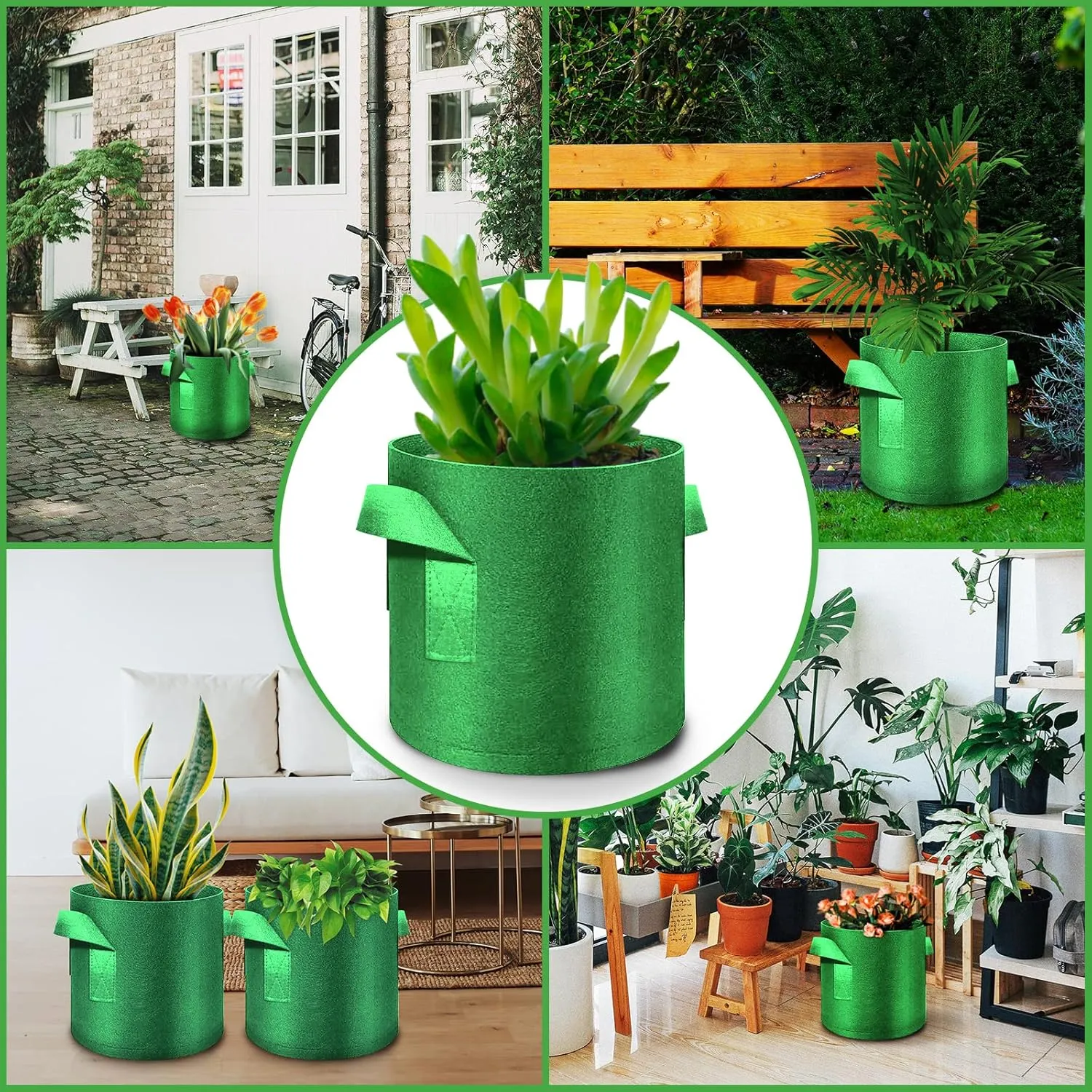 12 Pack 3 Gallon Plant Grow Bags, Thickened Nonwoven Fabric Pots with Handles, Vegetable Planter Bags Containers, Cloth Planters for Garden Vegetable/Flower/Plant/Fruits Outdoor (Green)