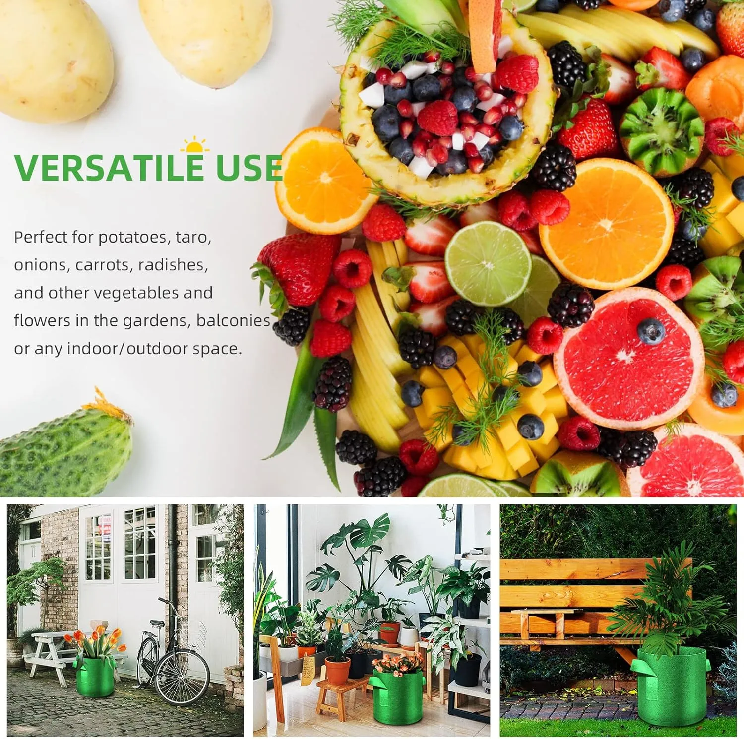 12 Pack 3 Gallon Plant Grow Bags, Thickened Nonwoven Fabric Pots with Handles, Vegetable Planter Bags Containers, Cloth Planters for Garden Vegetable/Flower/Plant/Fruits Outdoor (Green)