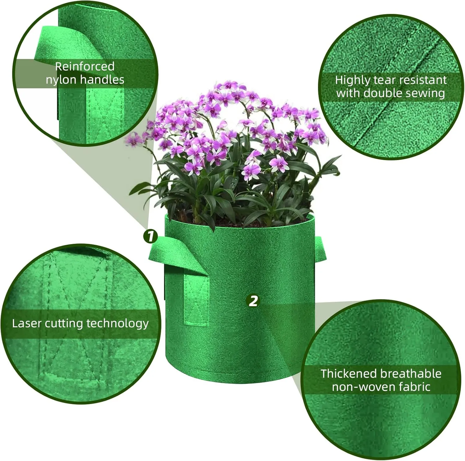 12 Pack 3 Gallon Plant Grow Bags, Thickened Nonwoven Fabric Pots with Handles, Vegetable Planter Bags Containers, Cloth Planters for Garden Vegetable/Flower/Plant/Fruits Outdoor (Green)