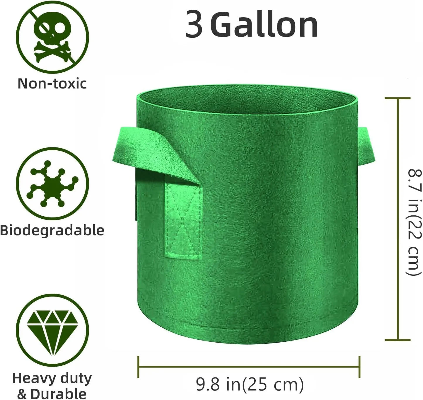 12 Pack 3 Gallon Plant Grow Bags, Thickened Nonwoven Fabric Pots with Handles, Vegetable Planter Bags Containers, Cloth Planters for Garden Vegetable/Flower/Plant/Fruits Outdoor (Green)