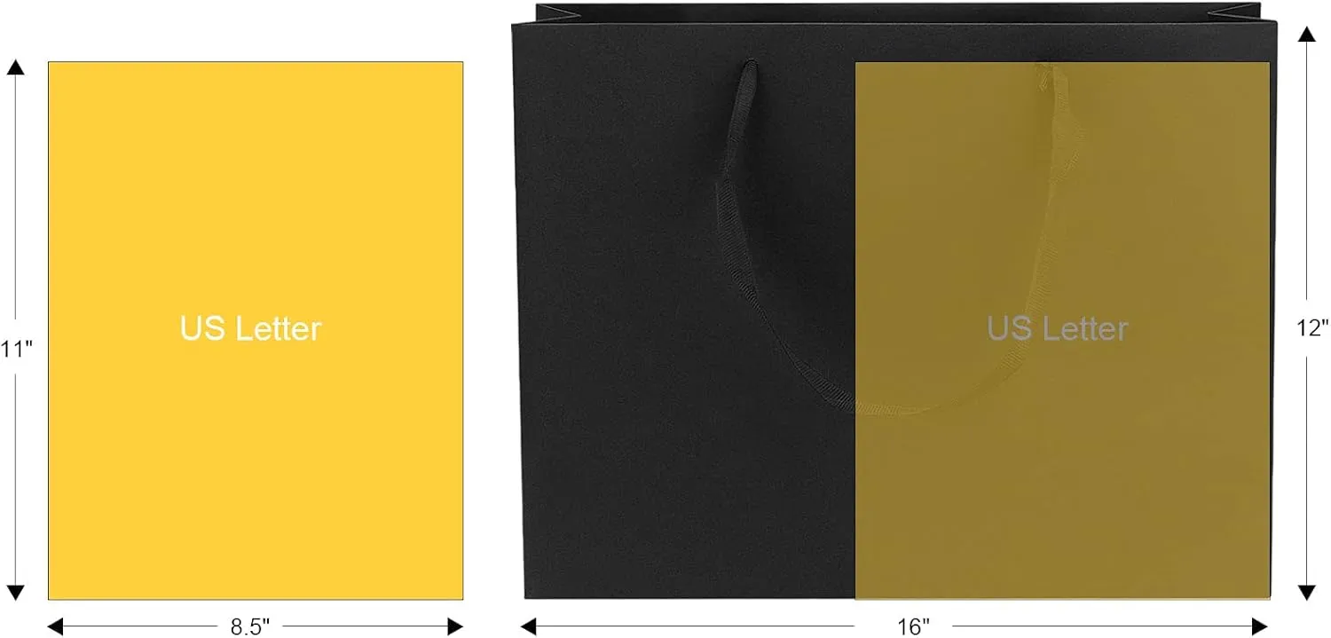 12 pcs Kraft Gift Bags Bulk Extra Large Size 16x6x12 Inches, Black Kraft Paper Shopping Bags with Ribbon Handles, Party Favor Bags, Shopping Bags, Retail Bags, Wedding Bags