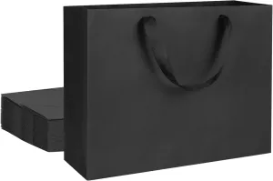 12 pcs Kraft Gift Bags Bulk Extra Large Size 16x6x12 Inches, Black Kraft Paper Shopping Bags with Ribbon Handles, Party Favor Bags, Shopping Bags, Retail Bags, Wedding Bags