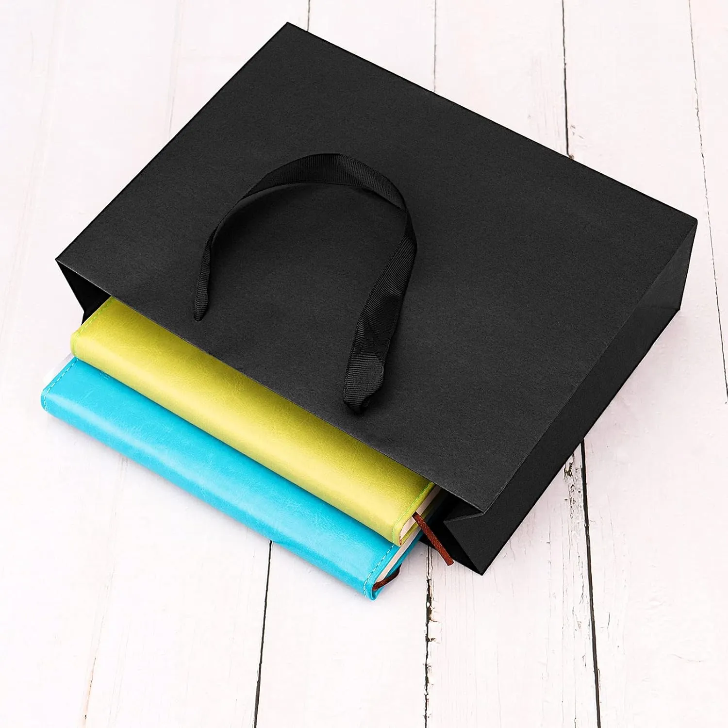 12 pcs Kraft Gift Bags Bulk Extra Large Size 16x6x12 Inches, Black Kraft Paper Shopping Bags with Ribbon Handles, Party Favor Bags, Shopping Bags, Retail Bags, Wedding Bags