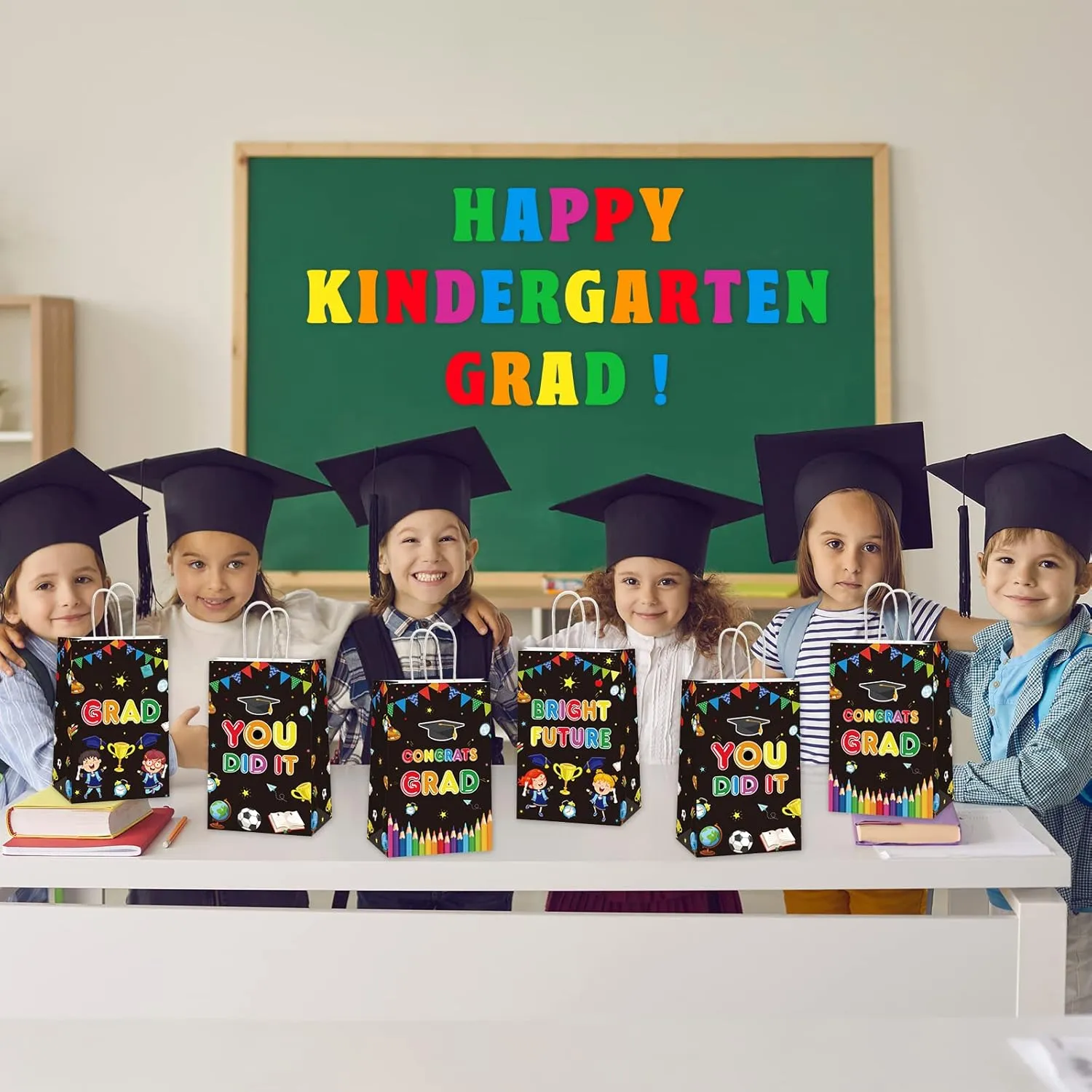 12 Pieces Kindergarten Grad Party Favor Bags Preschool Graduation Paper Gift Bags Party Supplies You Did It Congrat Goodie Bags Candy Bags for Kindergarten Preschool Kids Grad Party Supplies Treat