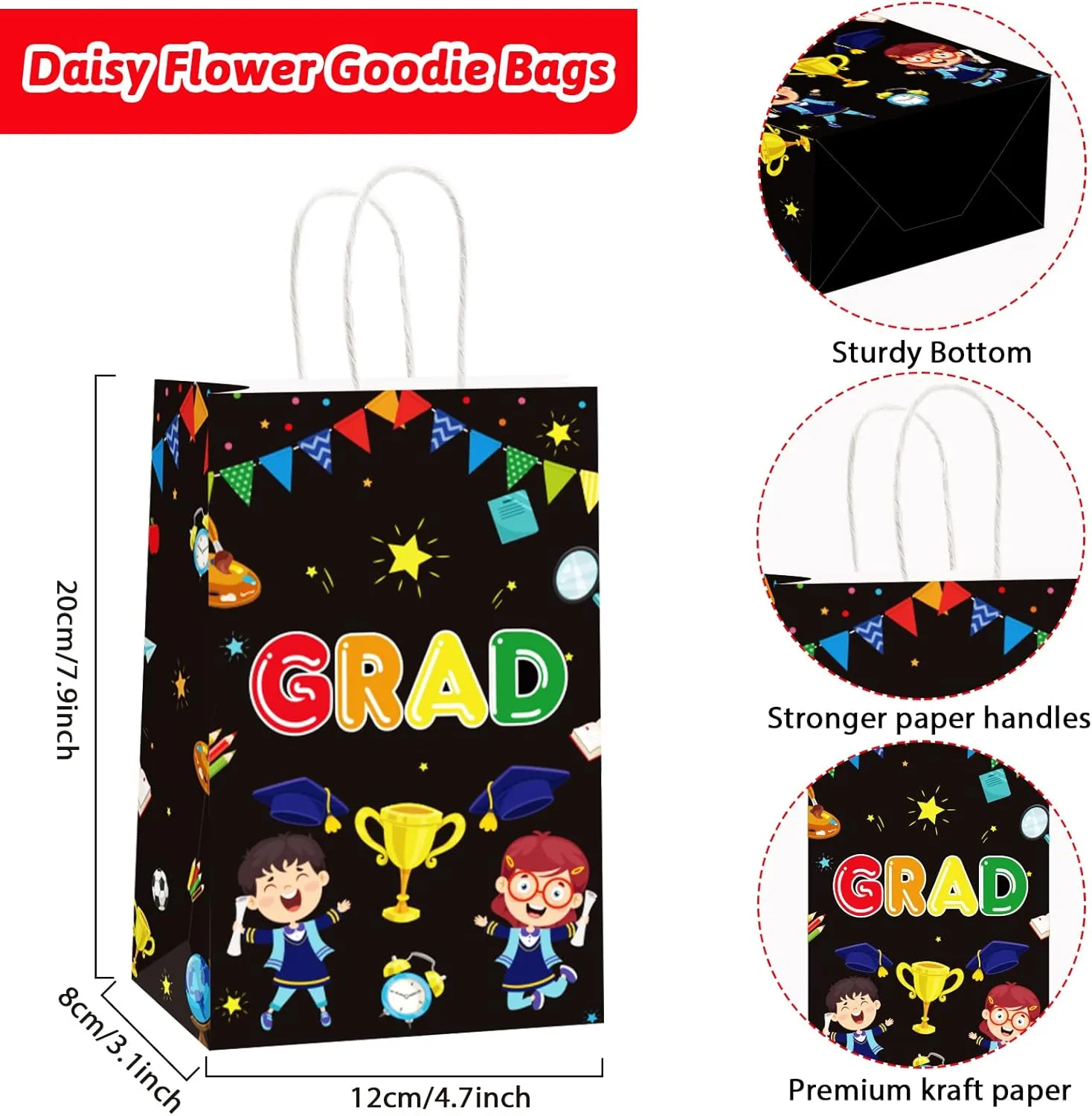 12 Pieces Kindergarten Grad Party Favor Bags Preschool Graduation Paper Gift Bags Party Supplies You Did It Congrat Goodie Bags Candy Bags for Kindergarten Preschool Kids Grad Party Supplies Treat