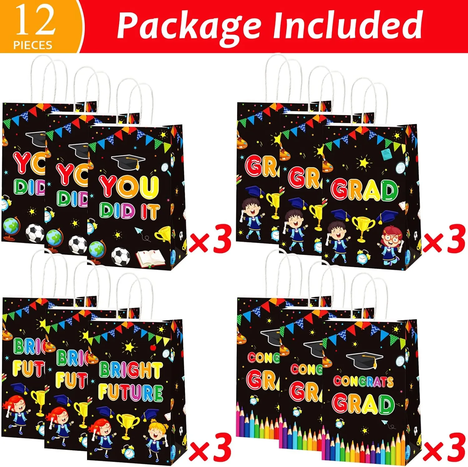 12 Pieces Kindergarten Grad Party Favor Bags Preschool Graduation Paper Gift Bags Party Supplies You Did It Congrat Goodie Bags Candy Bags for Kindergarten Preschool Kids Grad Party Supplies Treat