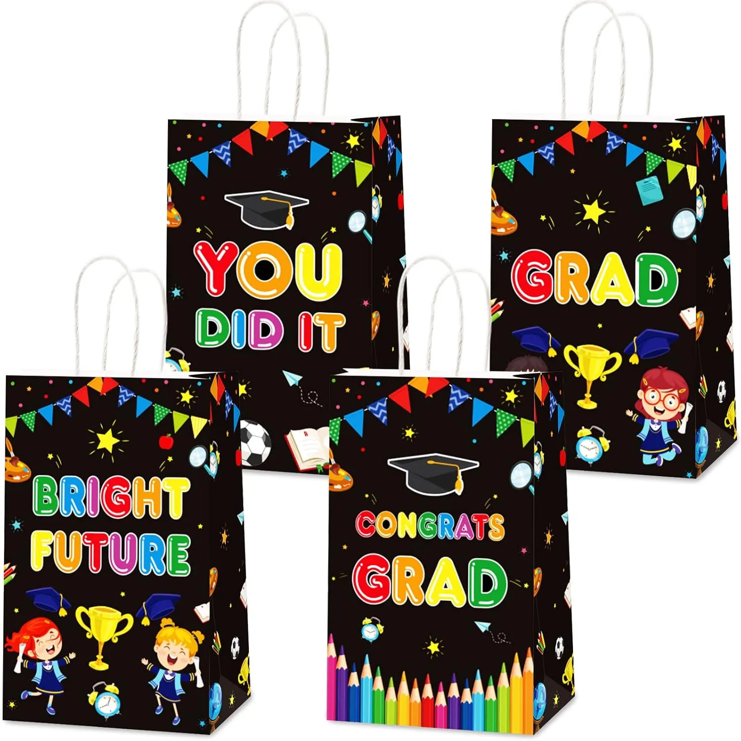 12 Pieces Kindergarten Grad Party Favor Bags Preschool Graduation Paper Gift Bags Party Supplies You Did It Congrat Goodie Bags Candy Bags for Kindergarten Preschool Kids Grad Party Supplies Treat