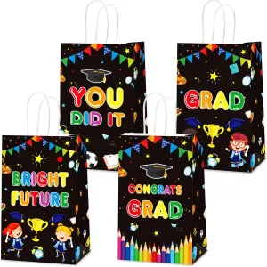 12 Pieces Kindergarten Grad Party Favor Bags Preschool Graduation Paper Gift Bags Party Supplies You Did It Congrat Goodie Bags Candy Bags for Kindergarten Preschool Kids Grad Party Supplies Treat