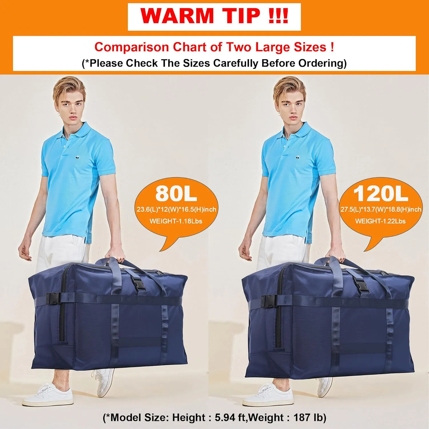 120L Foldable Travel Duffle Bag for Men and Women - Large Collapsible Duffel Bag - Waterproof Overnight Weekender Bag for Travel, Moving