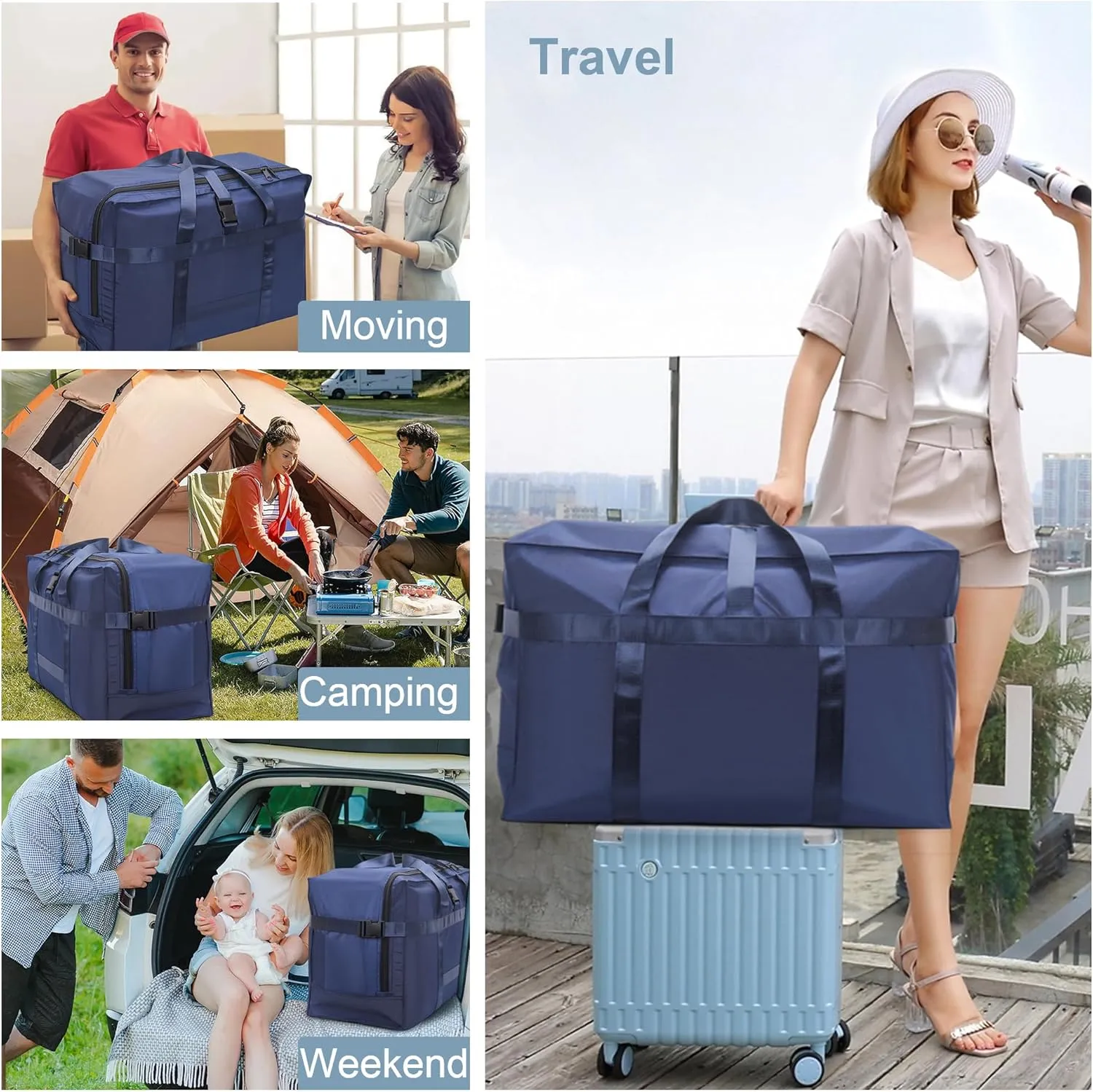 120L Foldable Travel Duffle Bag for Men and Women - Large Collapsible Duffel Bag - Waterproof Overnight Weekender Bag for Travel, Moving