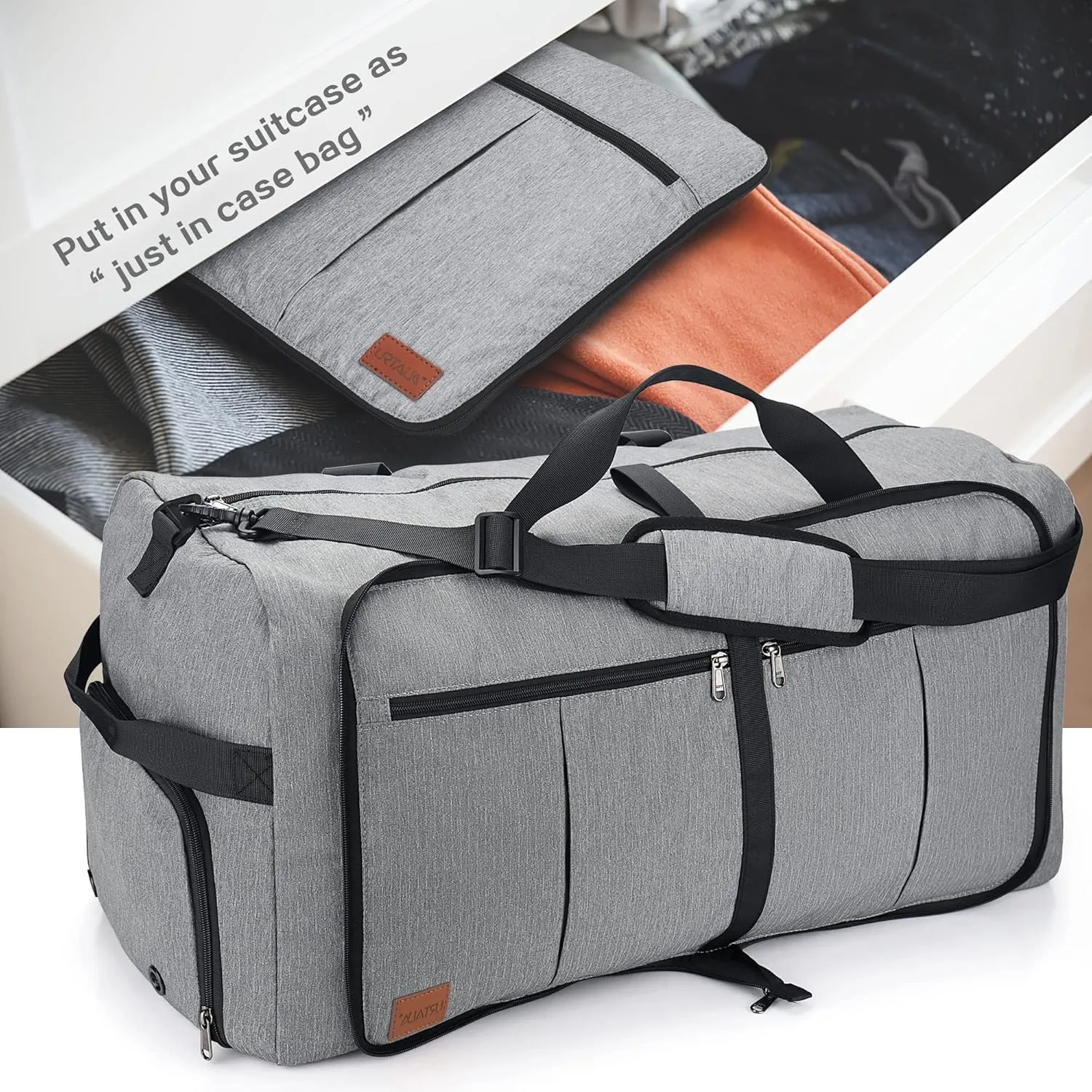 120L Travel Duffle Bag for Men, Large Foldable Duffel Bag for Travel with Shoe Compartment Overnight Weekender Bag Gym Bag for Men Women Waterproof & Tear Resistant (Gray, 120L)