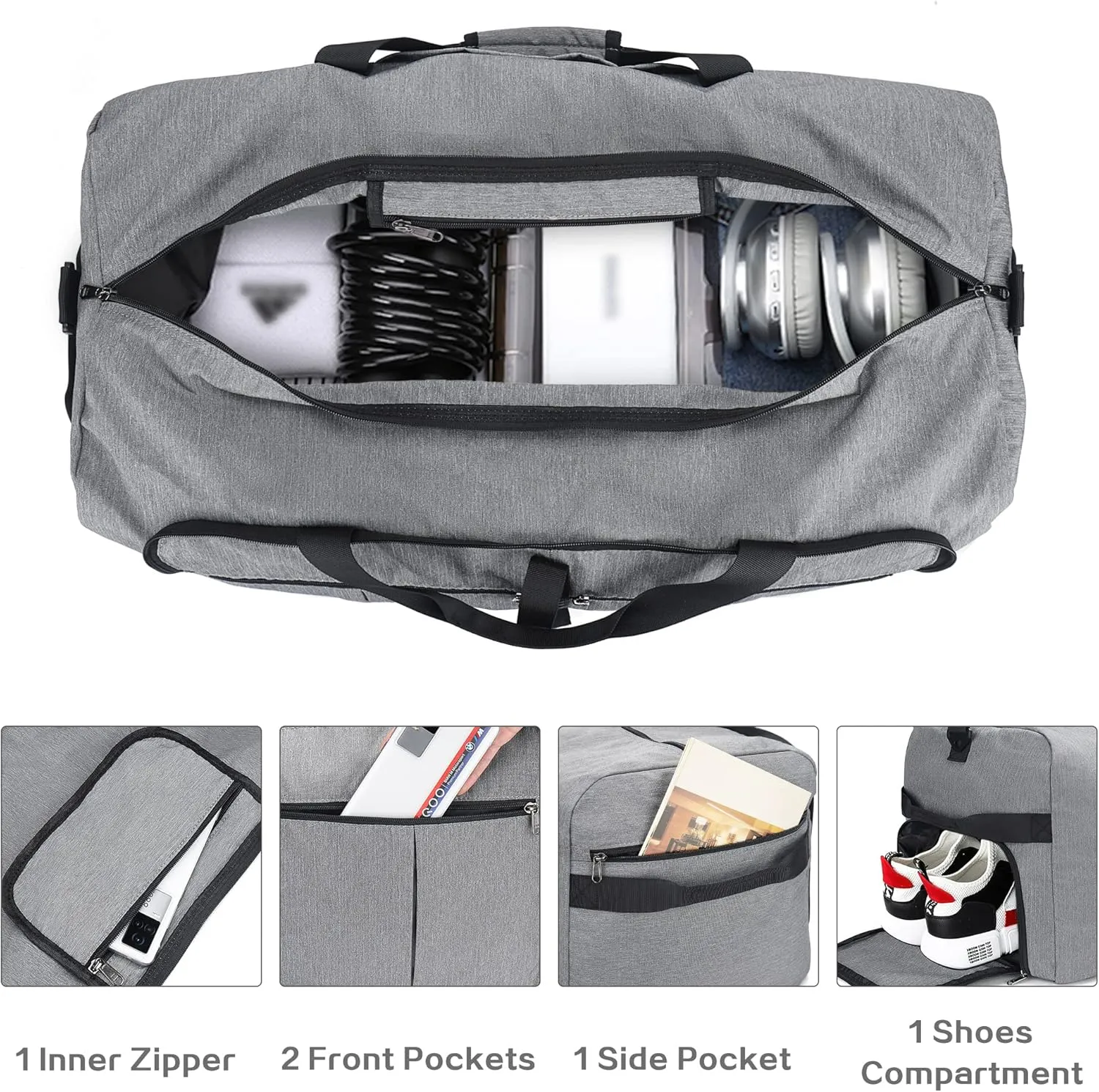 120L Travel Duffle Bag for Men, Large Foldable Duffel Bag for Travel with Shoe Compartment Overnight Weekender Bag Gym Bag for Men Women Waterproof & Tear Resistant (Gray, 120L)
