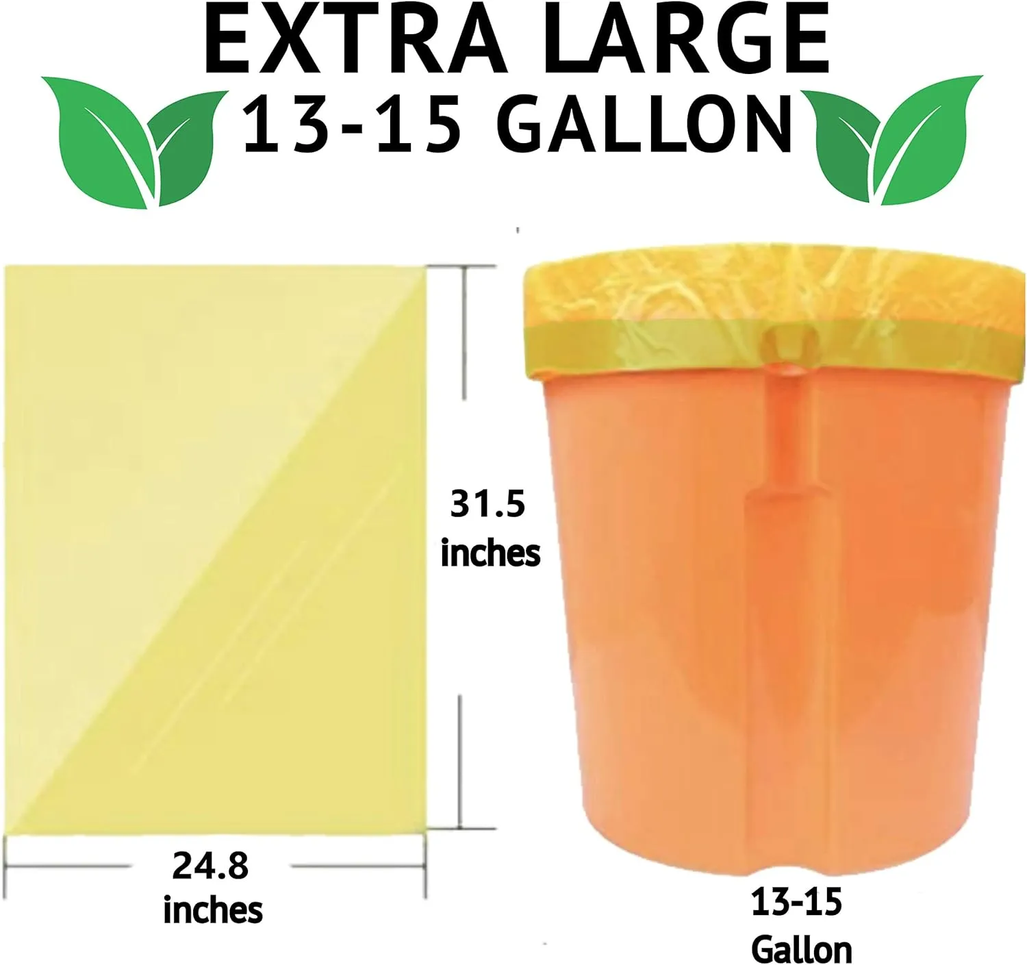 13 Gallon Biodegradable Trash Bags wtih Drawstrings, 75 Count Plant Based, Tall Kitchen Compost Bags 50 Liter Bin - Green Garbage Liners - 1.3 mil Thick Heavy Duty and Eco Friendly Trash Bags