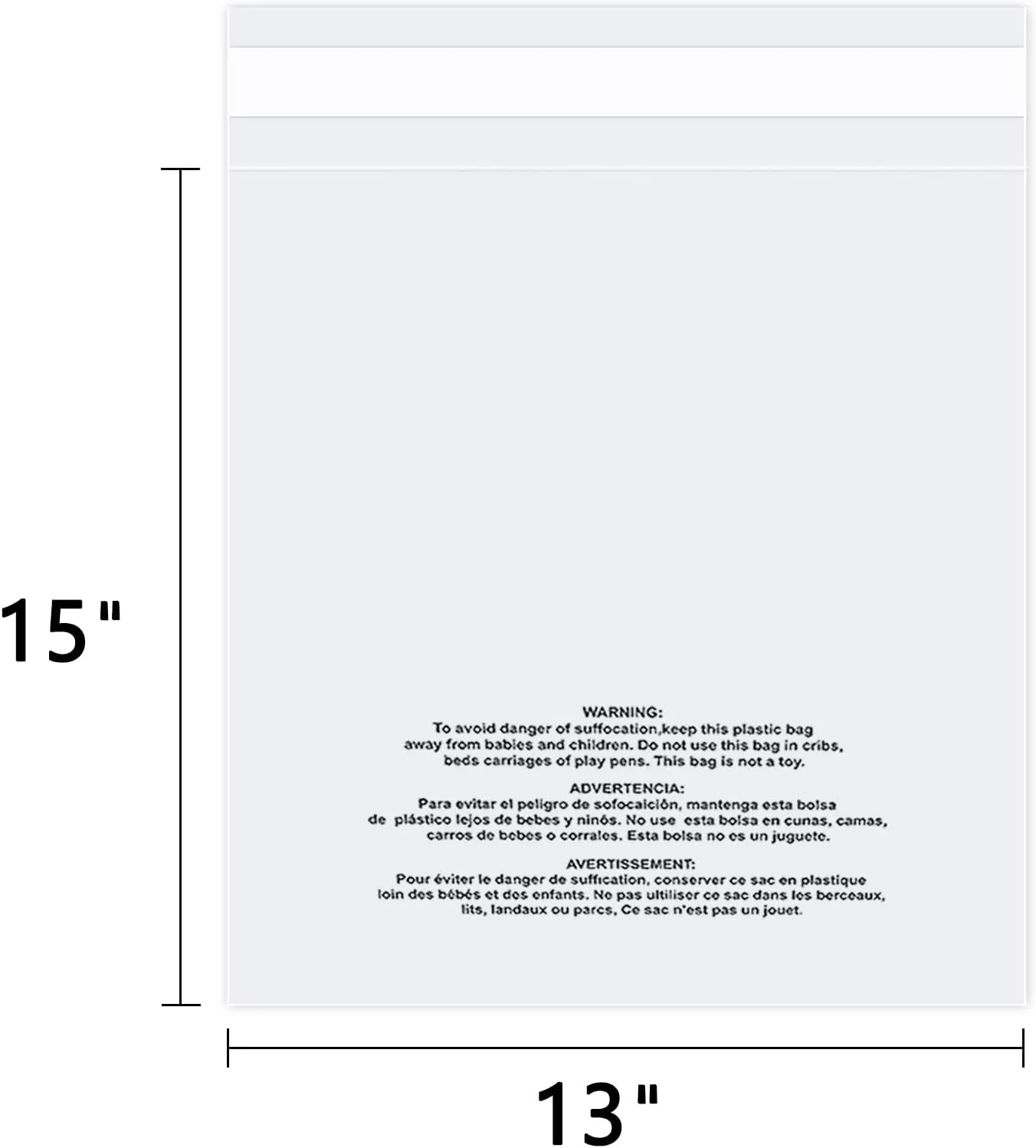 13" x 15" (200 Count) Self Seal Clear Poly Bags with Suffocation Warning for Packaging, Shipping, Clothing, Shirts & FBA - Resealable Adhesive