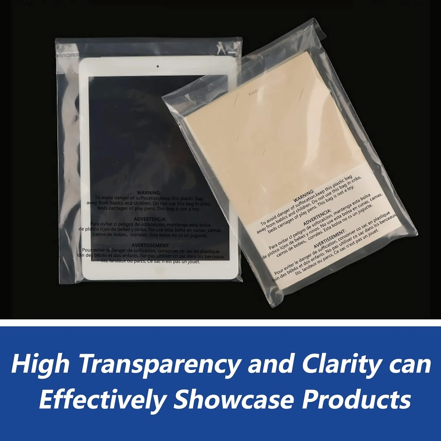 13" x 15" (200 Count) Self Seal Clear Poly Bags with Suffocation Warning for Packaging, Shipping, Clothing, Shirts & FBA - Resealable Adhesive
