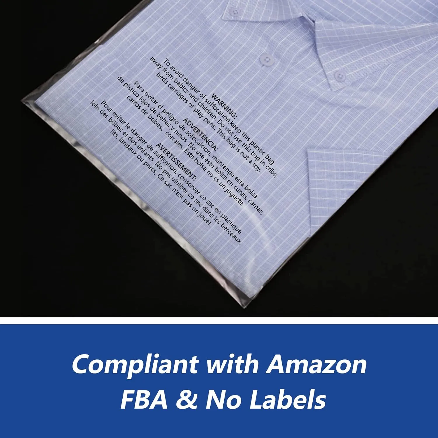 13" x 15" (200 Count) Self Seal Clear Poly Bags with Suffocation Warning for Packaging, Shipping, Clothing, Shirts & FBA - Resealable Adhesive