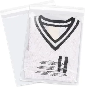 13" x 15" (200 Count) Self Seal Clear Poly Bags with Suffocation Warning for Packaging, Shipping, Clothing, Shirts & FBA - Resealable Adhesive