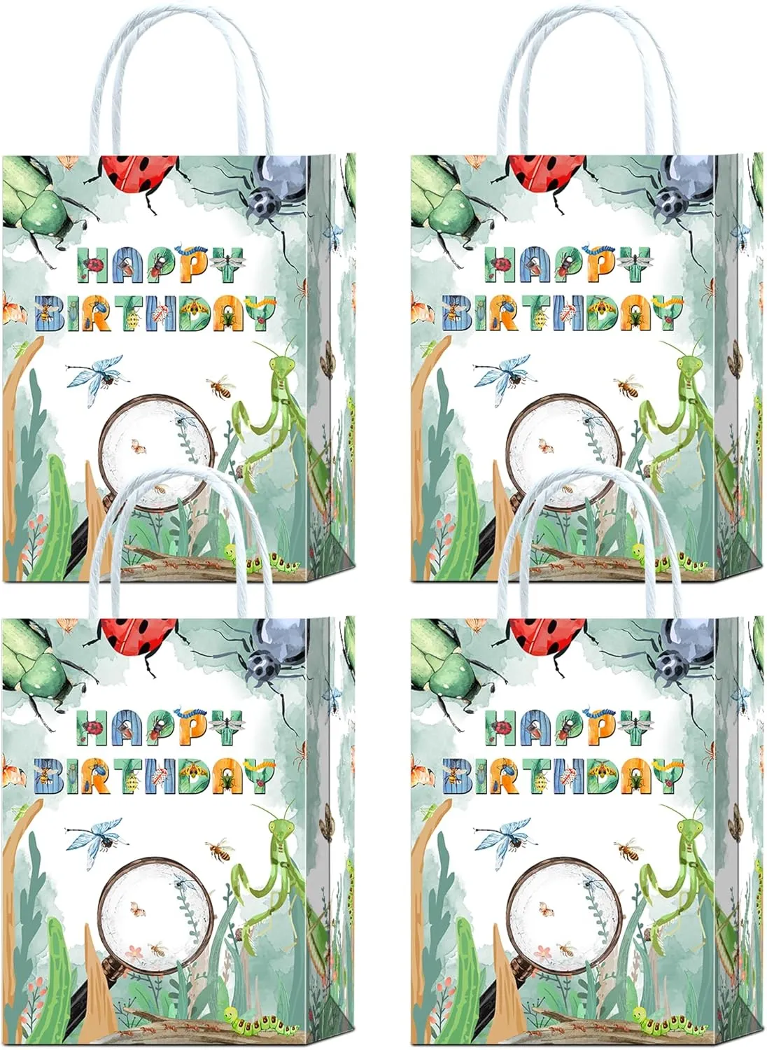 16 Pcs Bug Party Favors bags - Green Insect Bug Birthday Party Decorations, Fun Insects Bags for Bugs Life Party, Educational Insect Party Favors for Kids