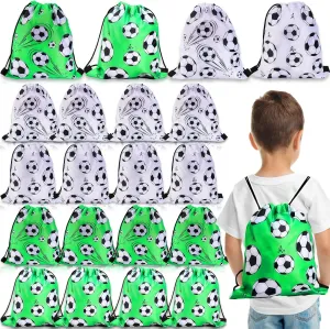 16Pcs Soccer Party Bags,Soccer Drawstring Bags,Portable Soccer Goodie Bags,Soccer Party Favors Snack Bags,Soccer Treat Bags for Kids Gym Sports Travel Class Birthday Soccer Theme Party,12 x 10 Inch