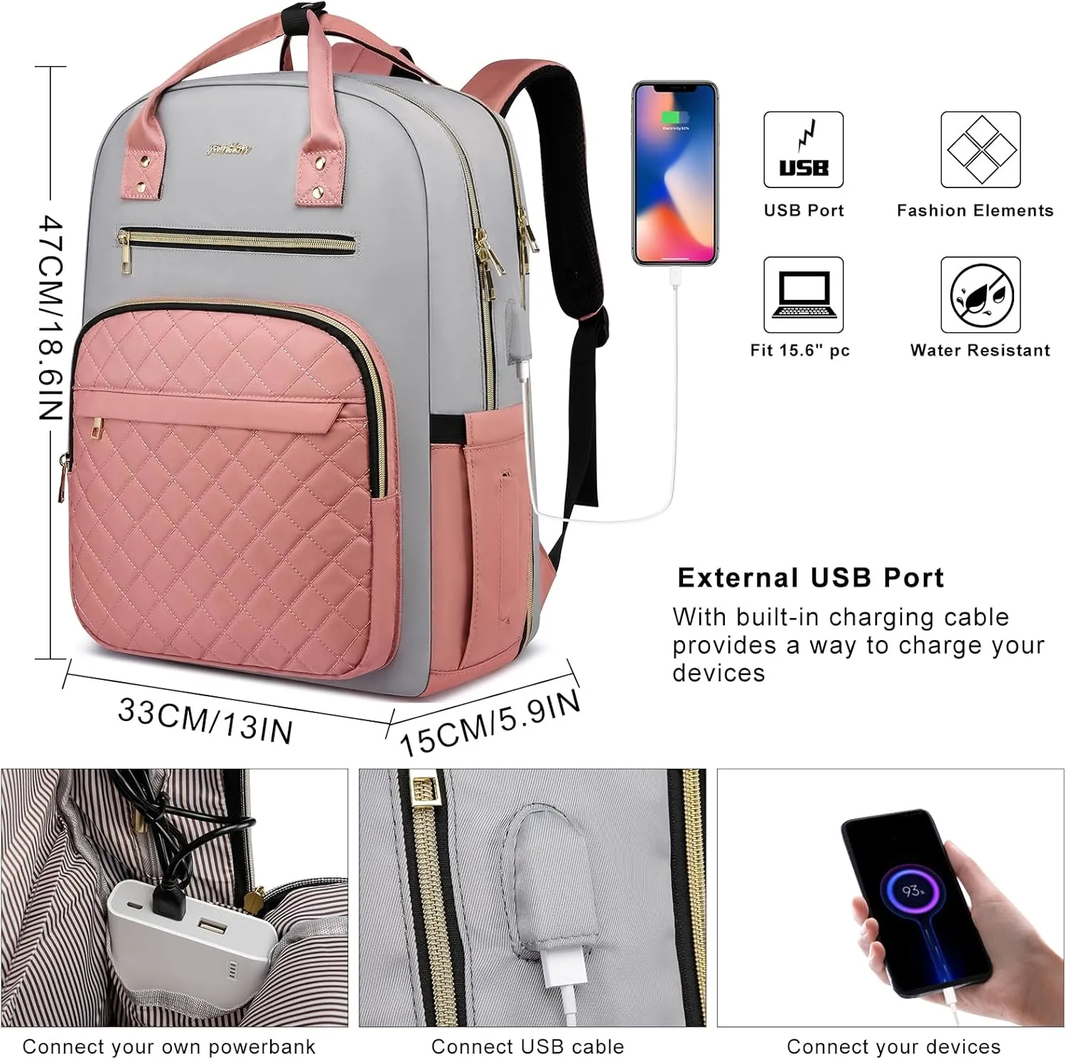 17 Inch Backpack for Women and Teen Girls,School Backpack TSA Laptop Bookbag with USB for College University Students Business Office Work Travel