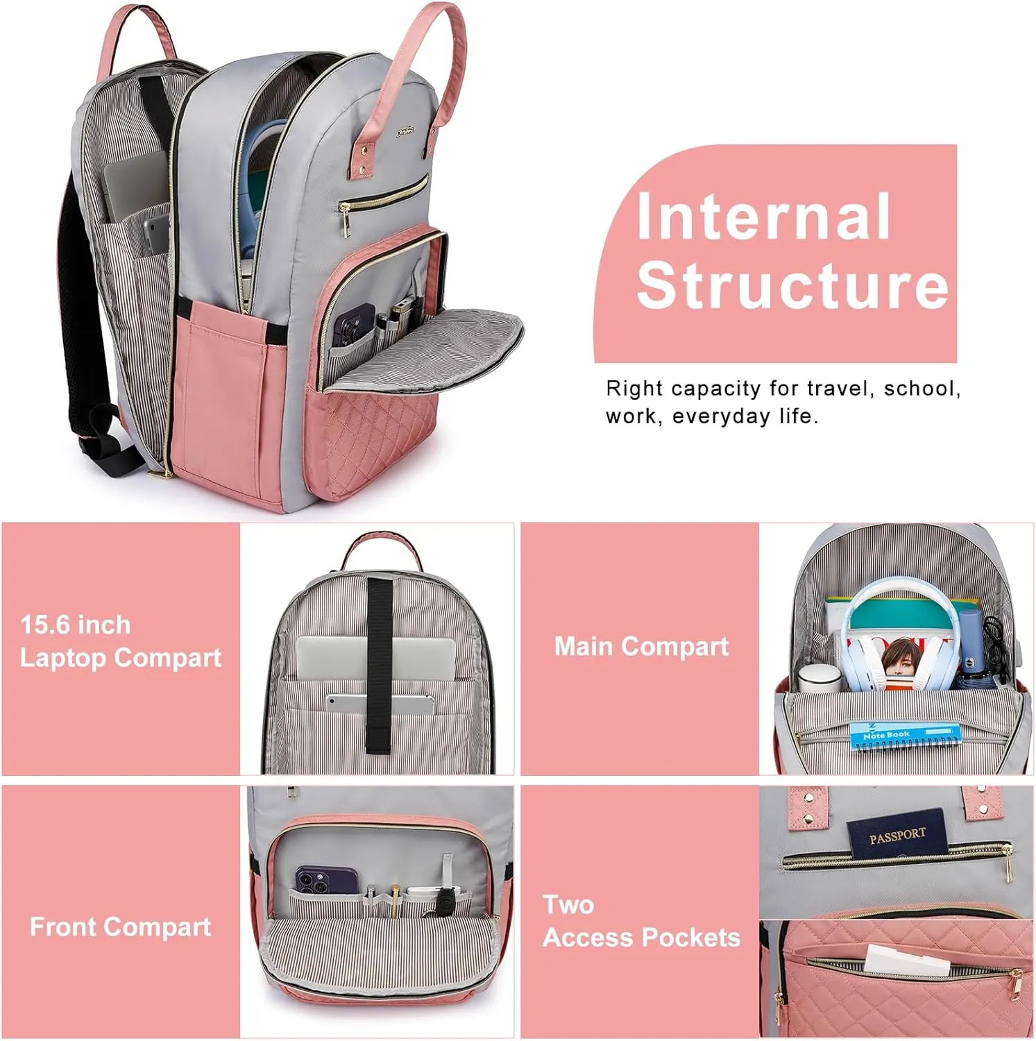 17 Inch Backpack for Women and Teen Girls,School Backpack TSA Laptop Bookbag with USB for College University Students Business Office Work Travel