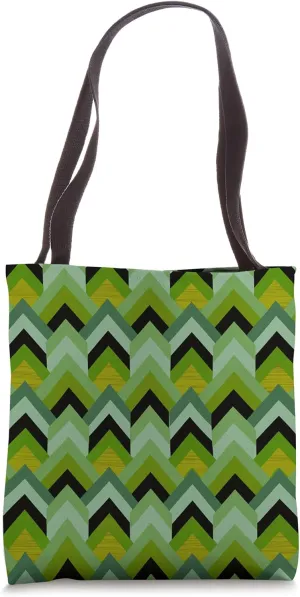 1970'S GEOMETRIC UPWARD ARROW PATTERN FLAMESTICH Green Tote Bag