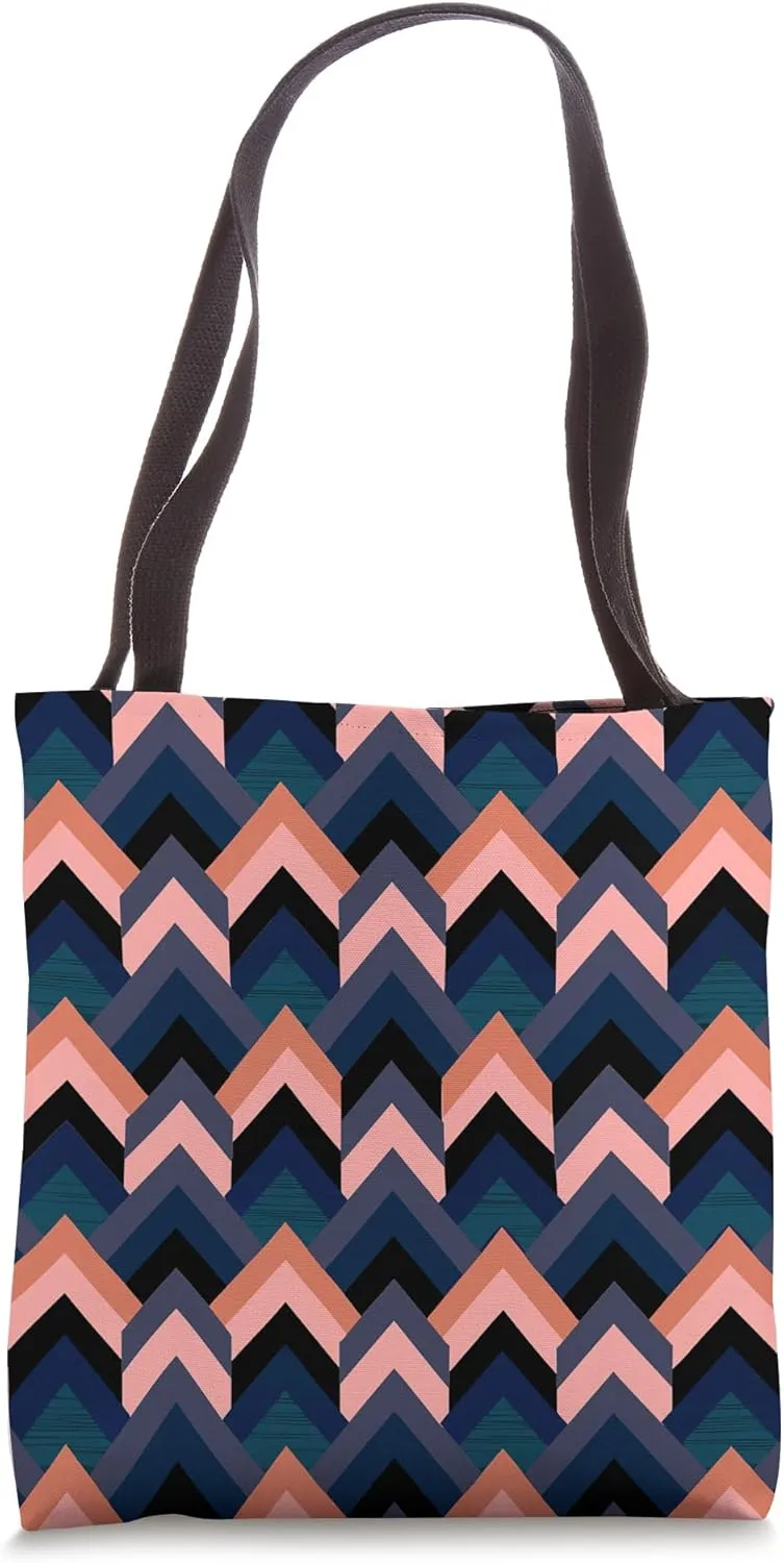 1970'S GEOMETRIC UPWARD ARROW PATTERN FLAMESTICH NAVY BLUE Tote Bag